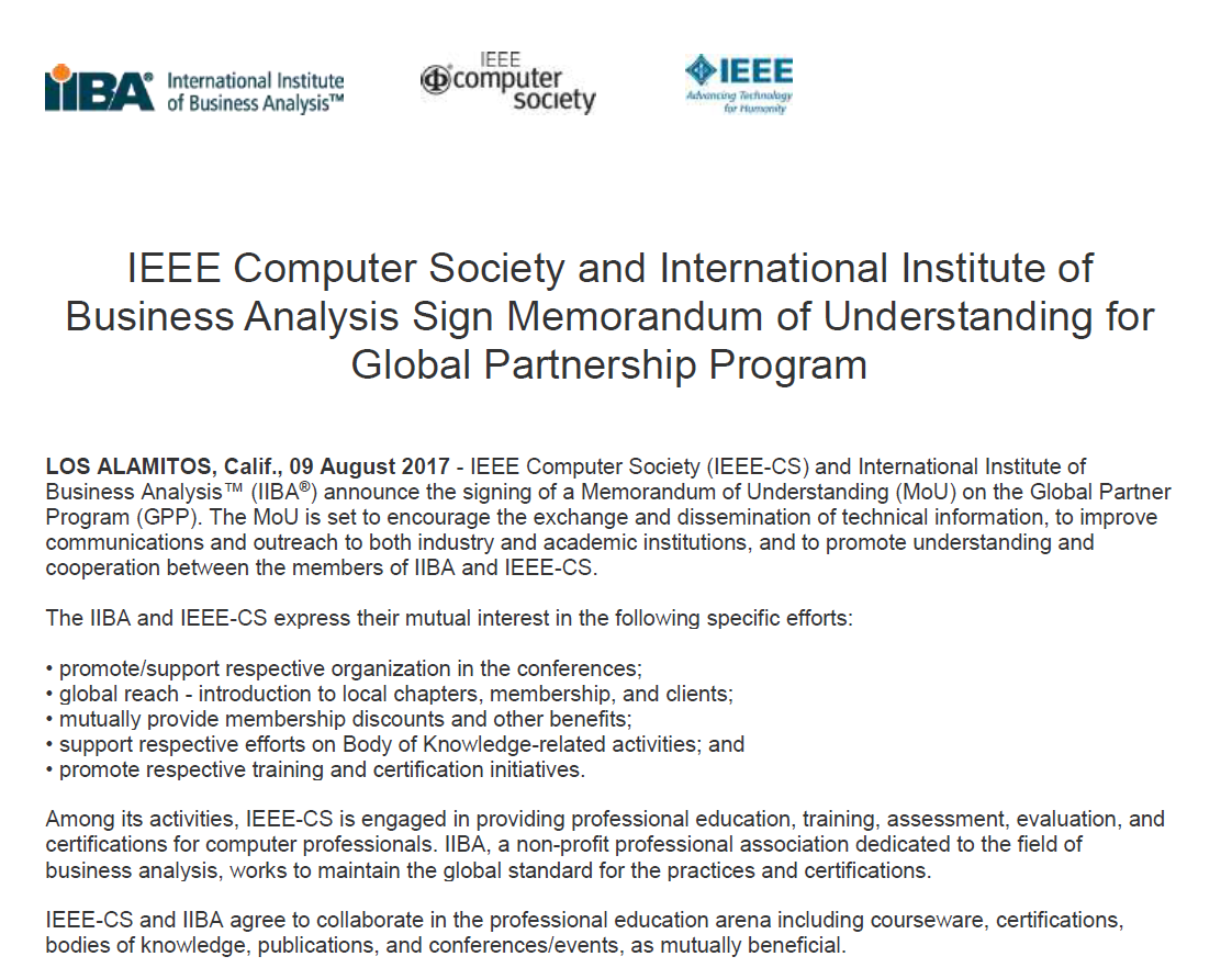 IIBA® and IEEE sign Memorandum of Understanding